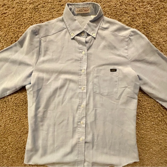 Chic by h.i.s Womans size Lg. Light blue button up fitted shirt Vintage Like new - Picture 7 of 16